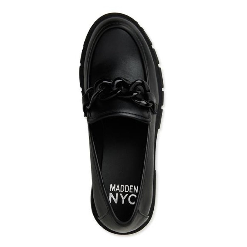 Black Lug Sole Loafers with Chain Accent - Women's - Picture 3 of 6